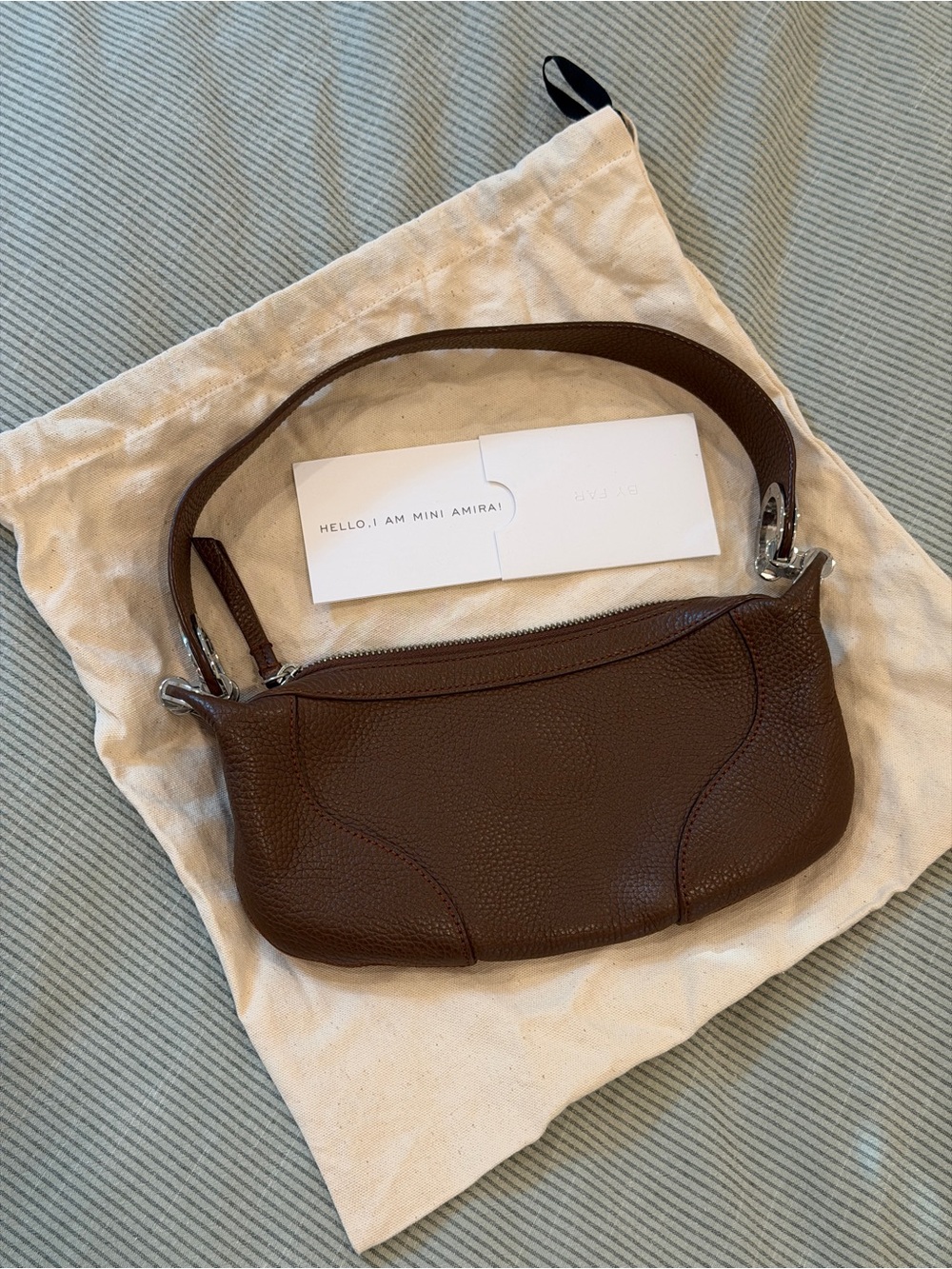 By Far Mini Amira Brown Leather Shoulder Bag